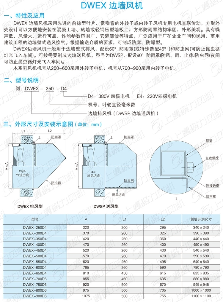 DWEX-350D4不锈钢边墙排风机